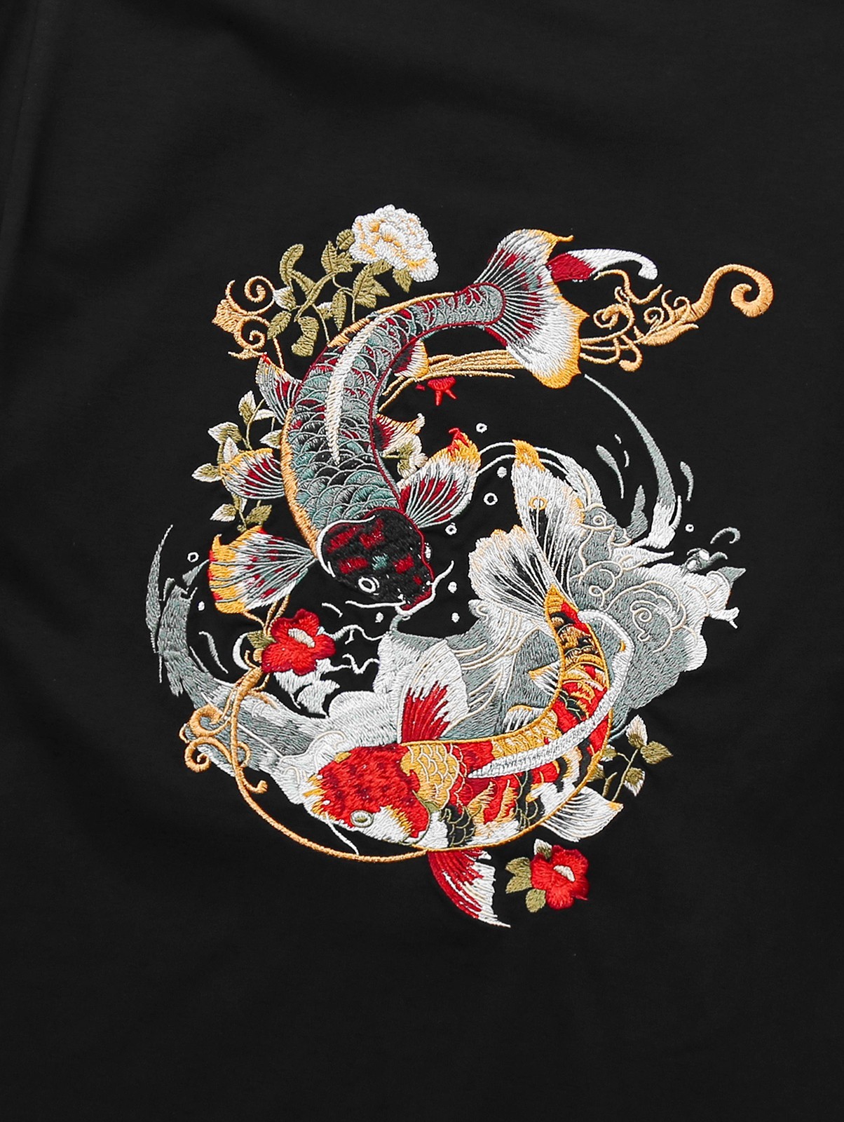 Niepce Japanese Streetwear Embroidery T-shirt Koi Graphic Tee for Men