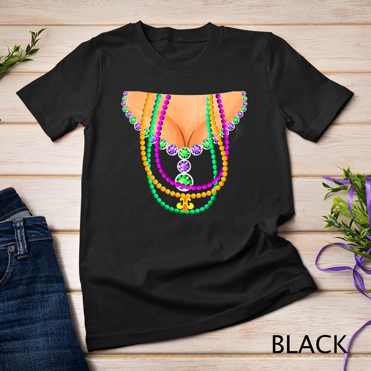 Women Mardi Gras Costume Shirt Mask Busty Beads Boobs T-Shirt Unisex T-shirt
