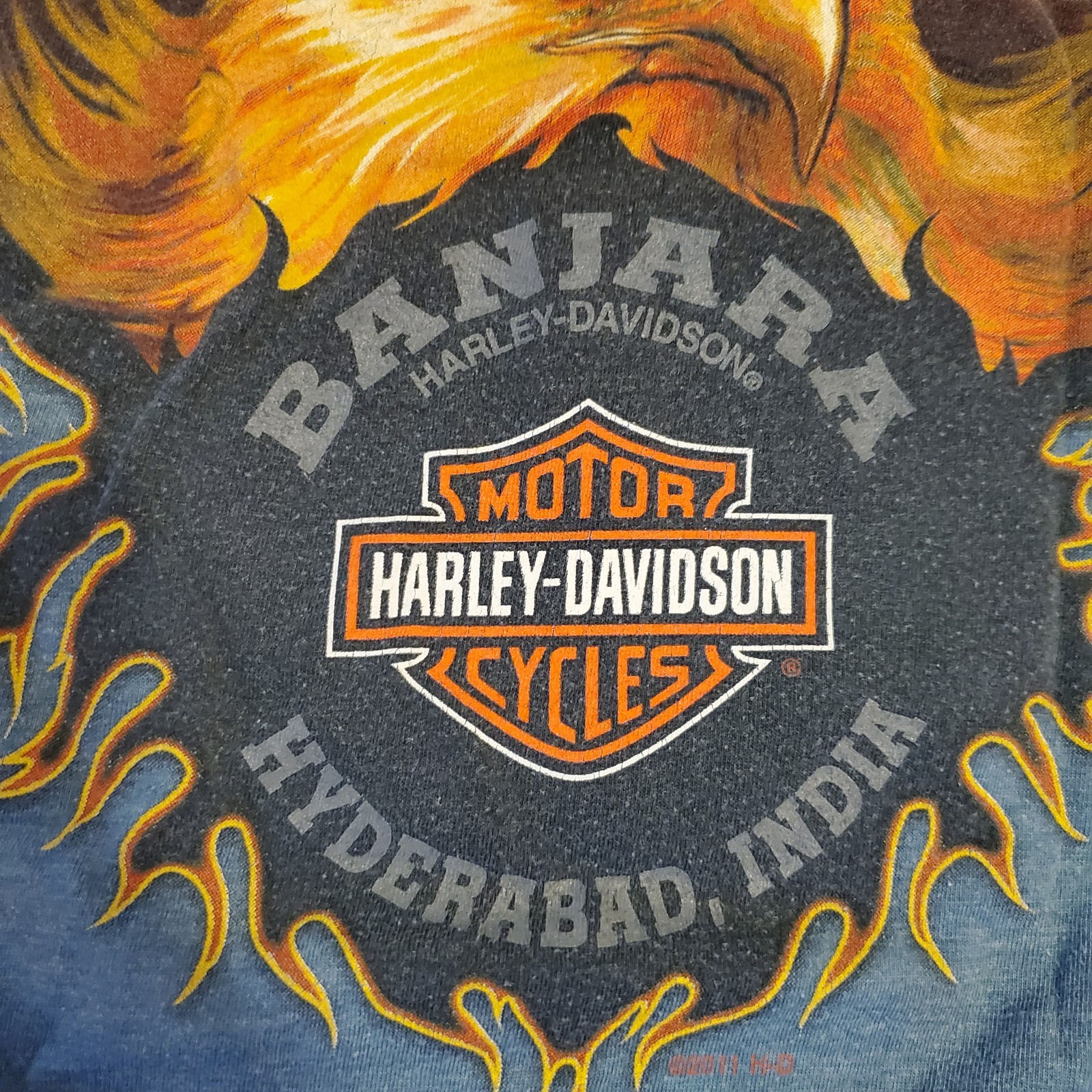 Harley-Davidson Hyderabad India Eagle Flame Wings T-Shirt Men’s Medium Blue Y2K