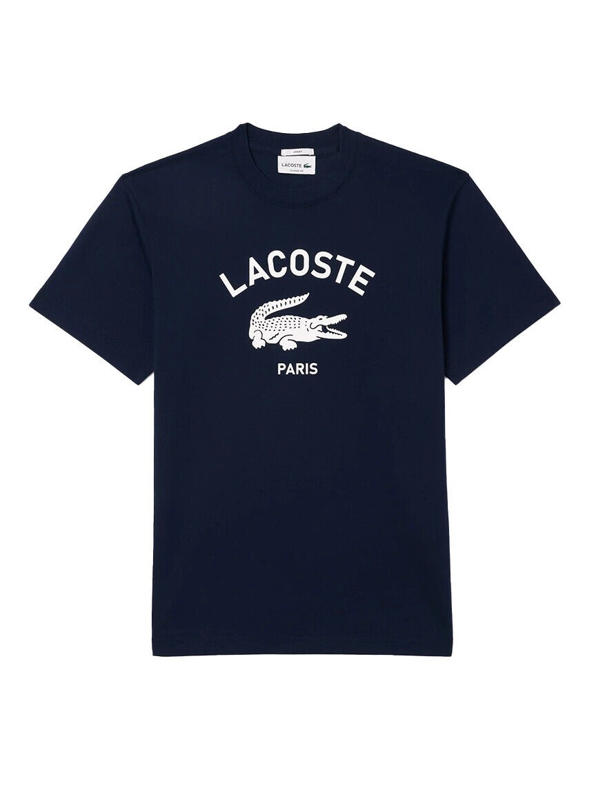 Lacoste Unisex Classic Fit Logo Print T-Shirt in Navy Blue TH2733-51 166