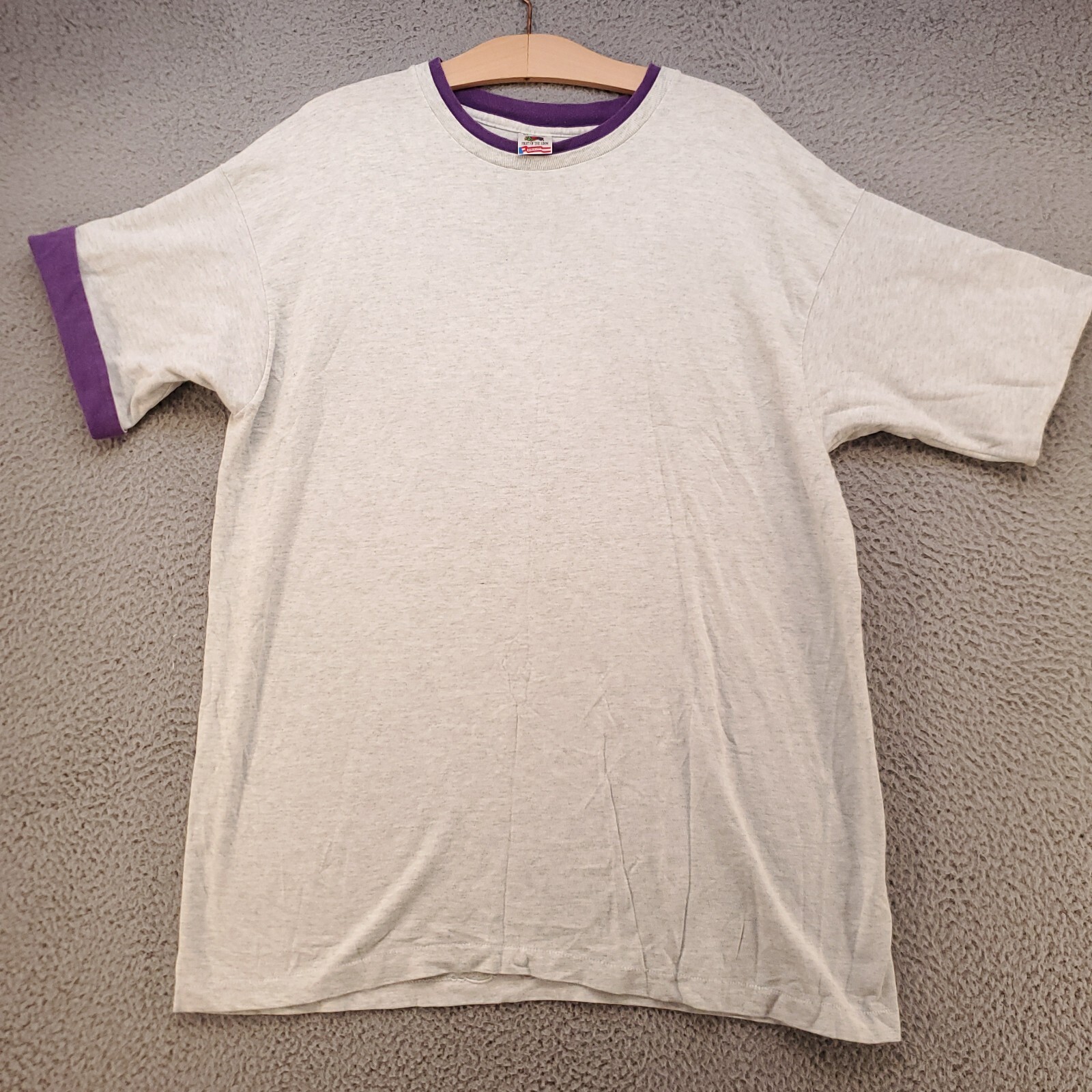 Vintage Fruit Of The Loom Shirt Mens XL Gray Purple Cuff 90s Skater Ringer USA