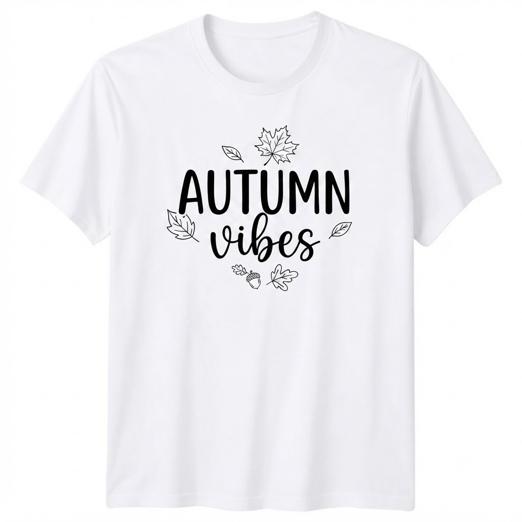 Autumn Vibes Fall Season Leaves Acorn Typography T-shirt