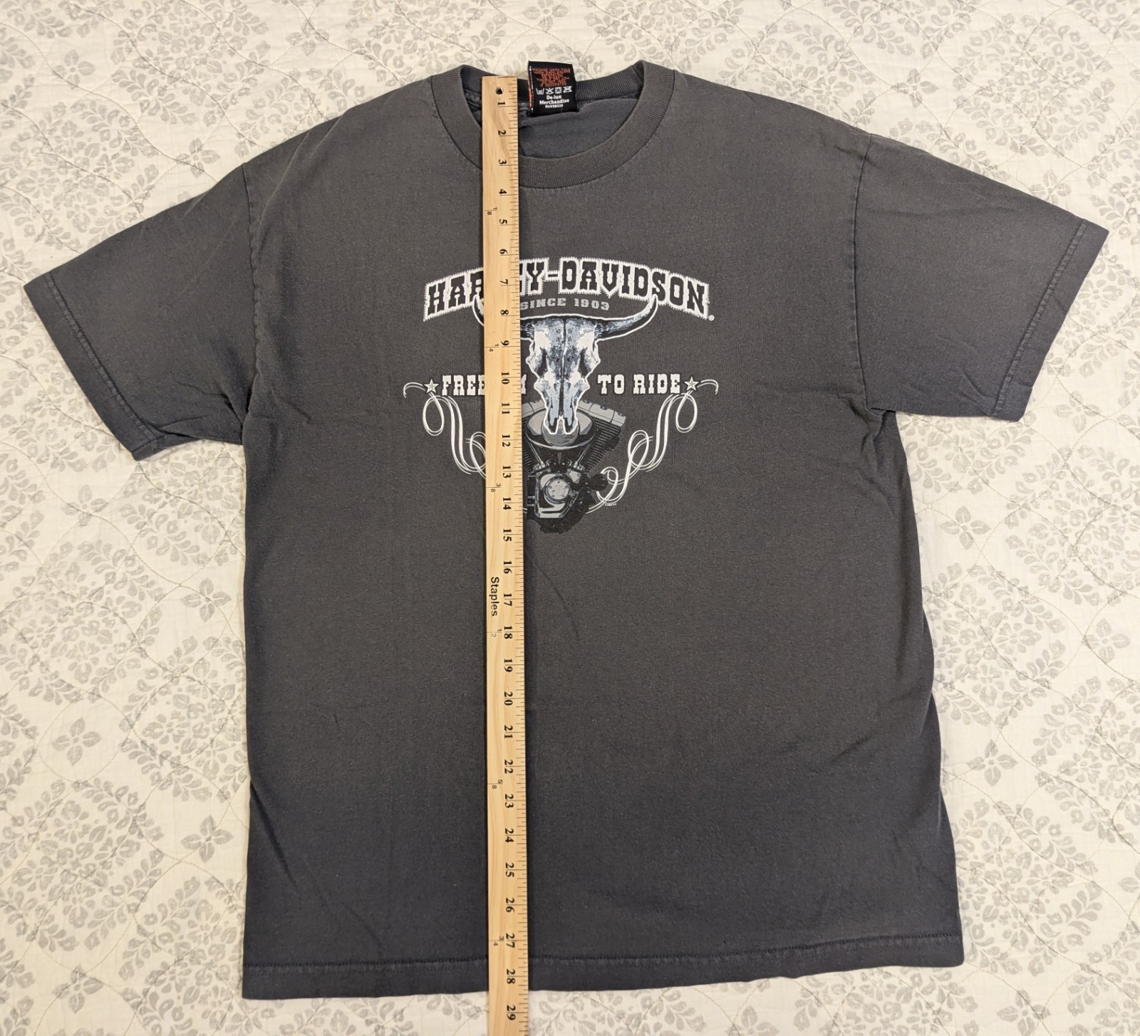 Y2K Harley Davidson Mens L T-Shirt Gray Eagle Skull Flames Faded Patriotic