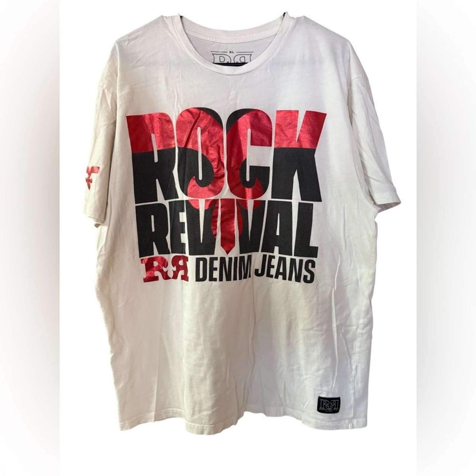 Rock Revival Logo Tee mens sz XL short sleeve white black red foil