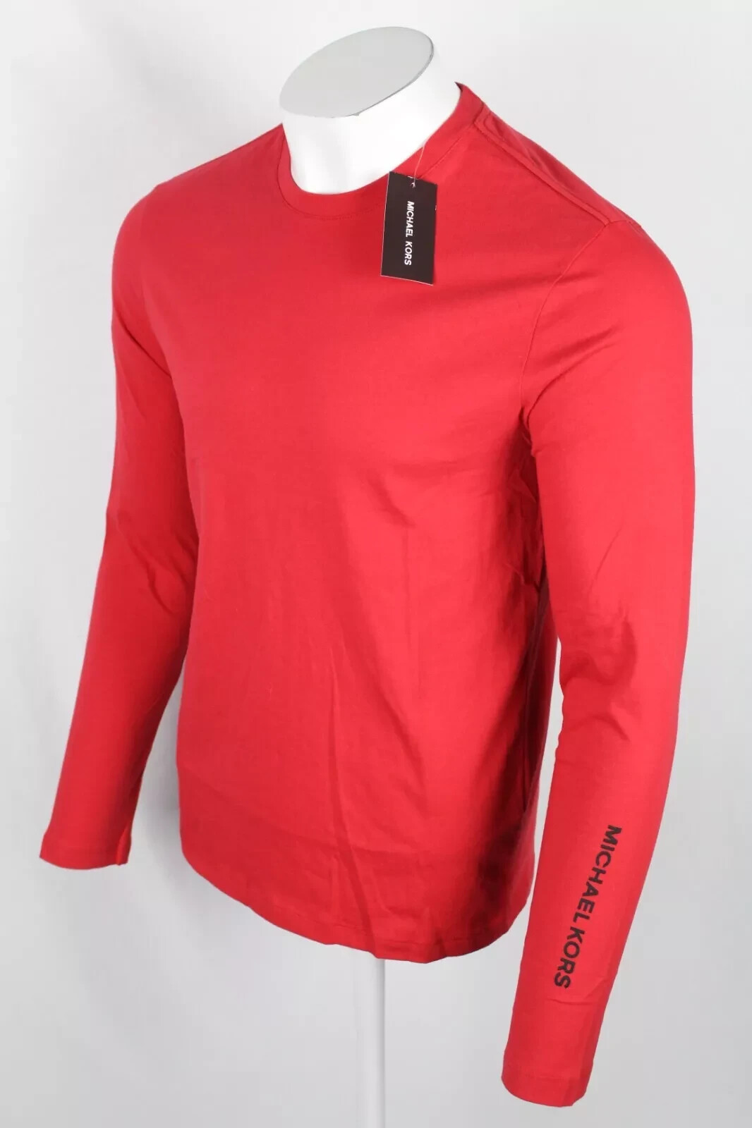 Michael Kors Men’s T Shirt Long Sleeve Logo Circle Graphic Crimson Red Crew Neck