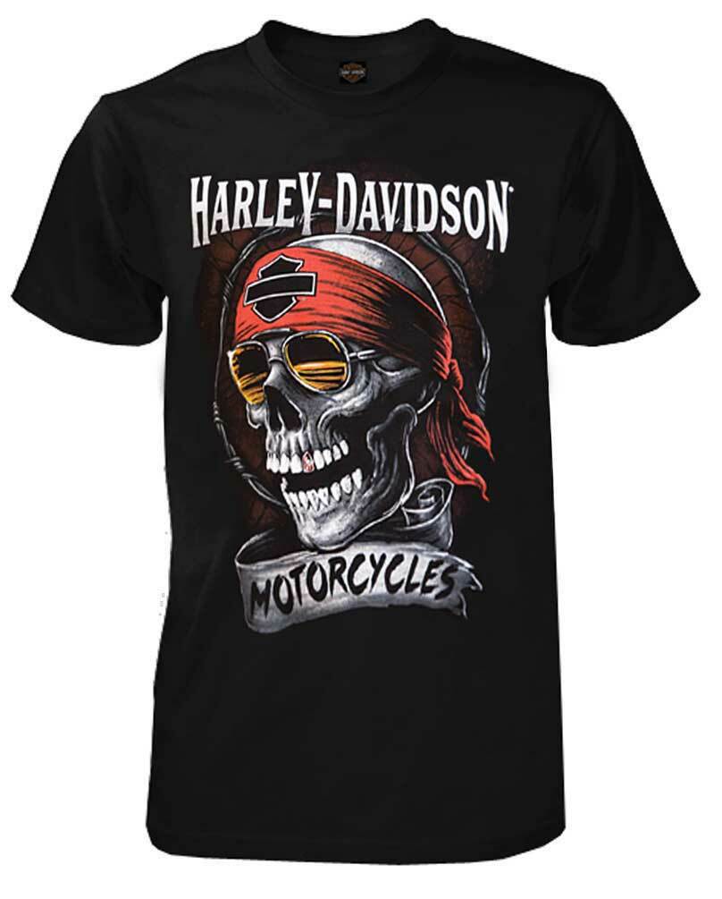 Harley-Davidson Men’s Distressed Shady Skull Short Sleeve T-Shirt, Solid Black