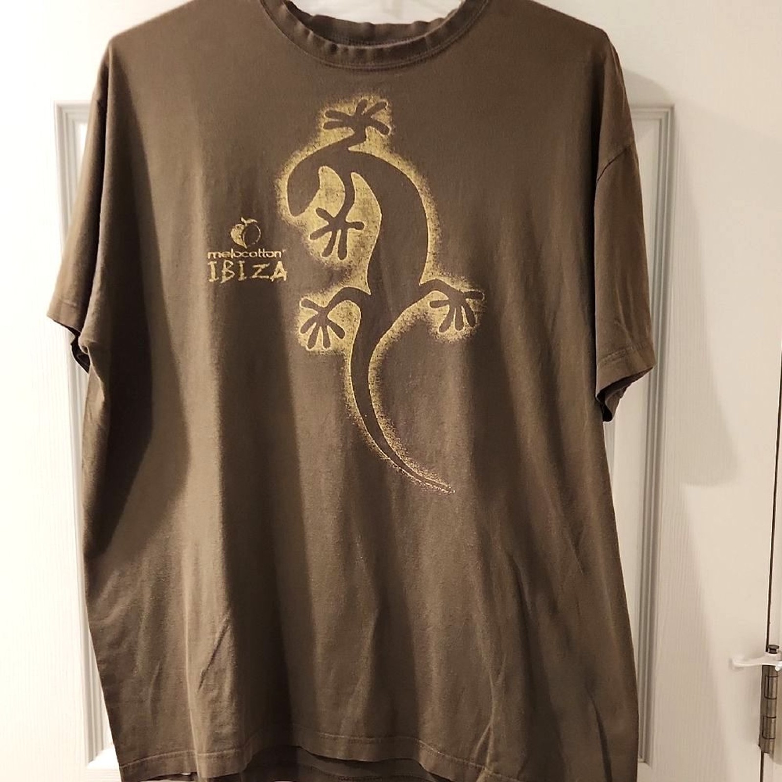 Sols Melocotton Design Olive Green Short Sleeve Tee Ibiza Lizard Design Size XL