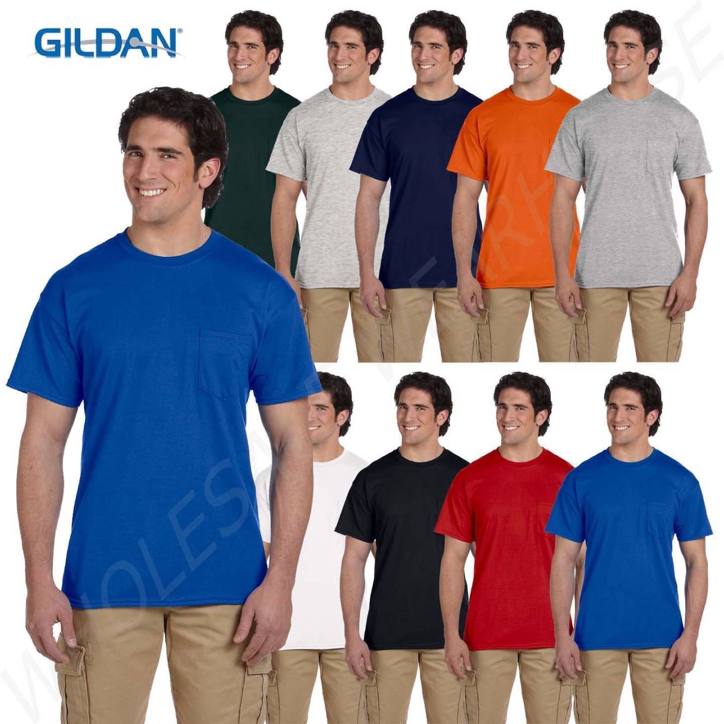 Gildan Mens T-Shirt Pocket Short Sleeves DryBlend 5.6 oz 50/50 Big Sizes BG830
