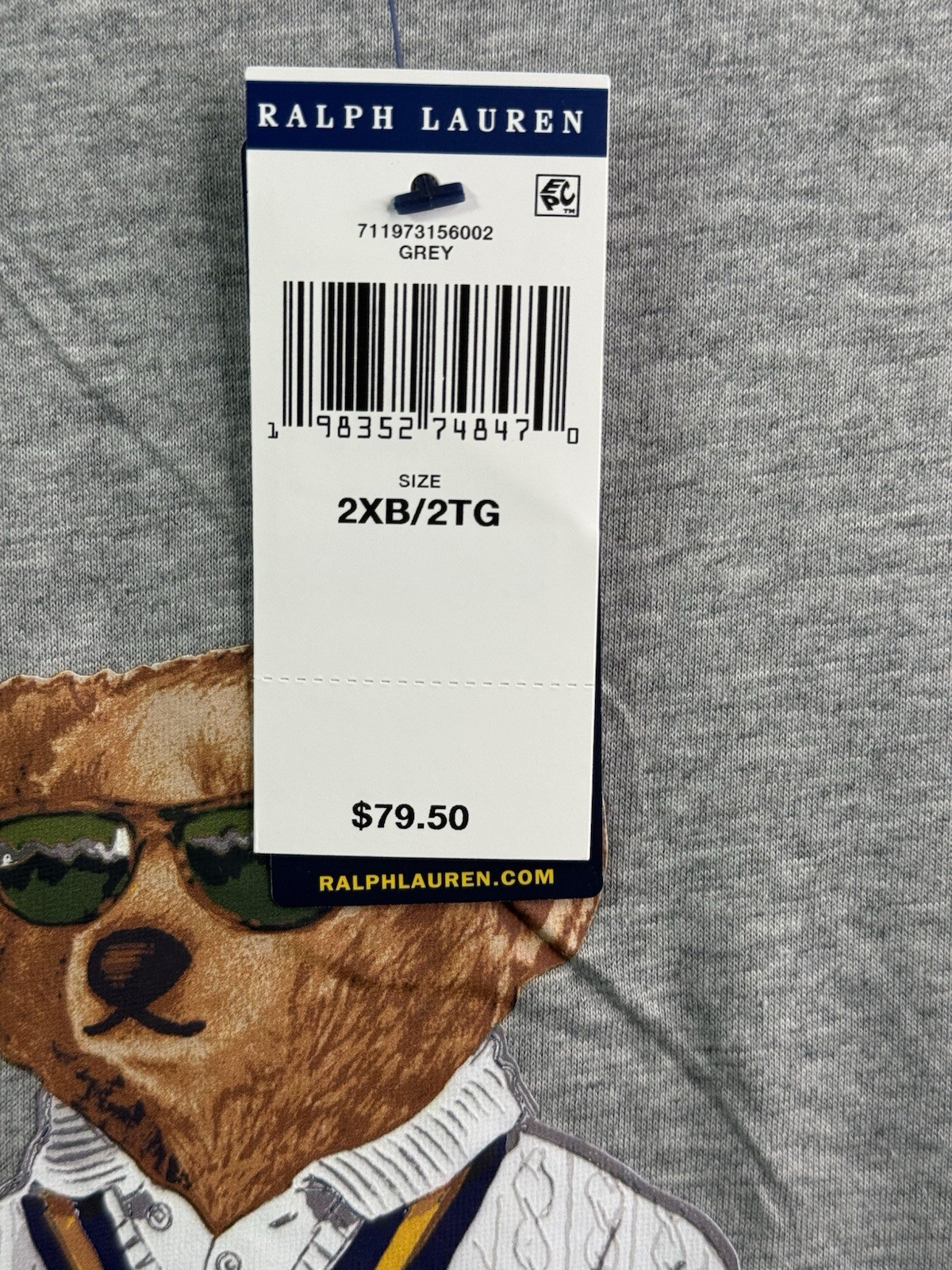 Polo Ralph Lauren Gray Polo Bear RLTC Tennis Short Sleeve T Shirt Men’s 2XB