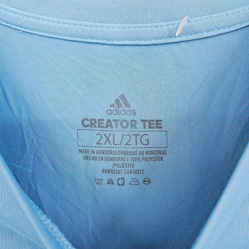 Adidas Creator Tee 2XL Light Blue White Short Sleeve Aeroready Logo EK0084 New