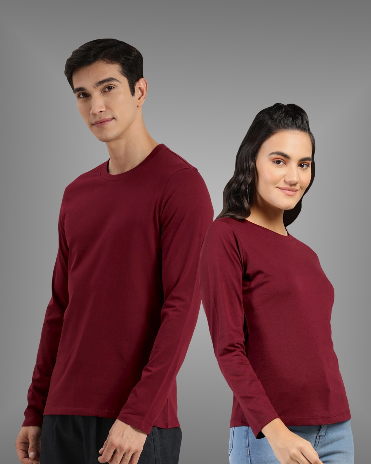 Twinny Zone Couple Full Sleeves Plain Cotton T-Shirts for Men and Women