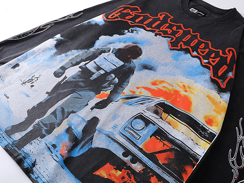 Mens NEW Godspeed Street retro Trendy print Tee Washed Long sleeved T-shirt