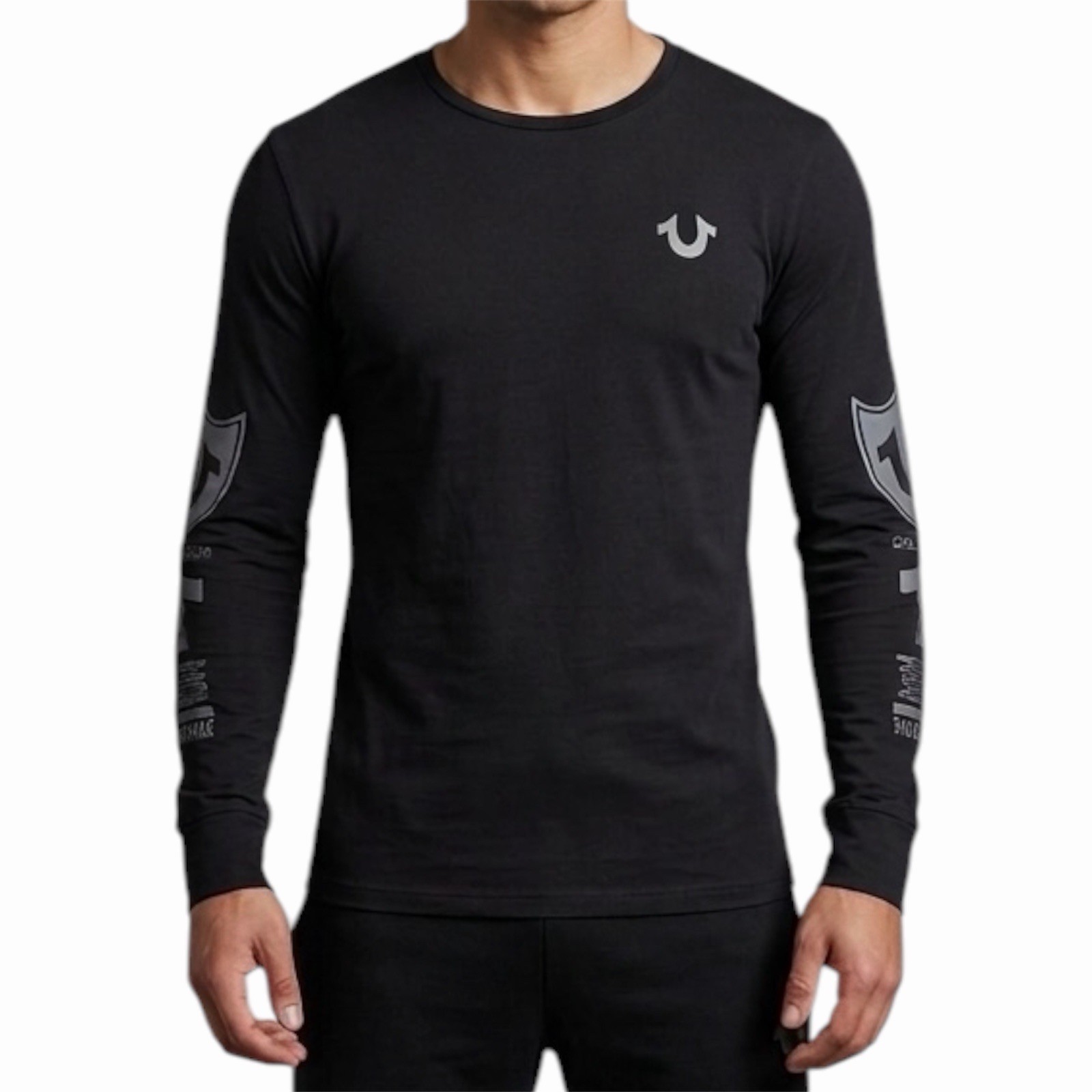 $99 TRUE RELIGION Black MOTO PUFF Horseshoe Long Sleeve Designer Graphic T-shirt