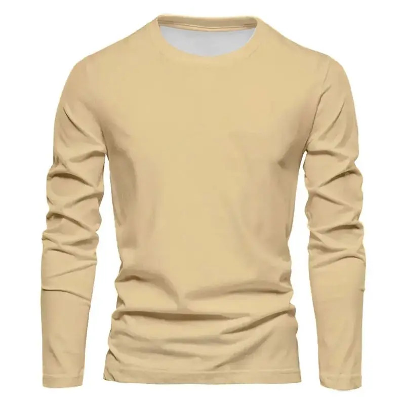 Spring and Autumn Men’s Solid Color Round Ne T-shirt 100% Polyester Fiber Casu