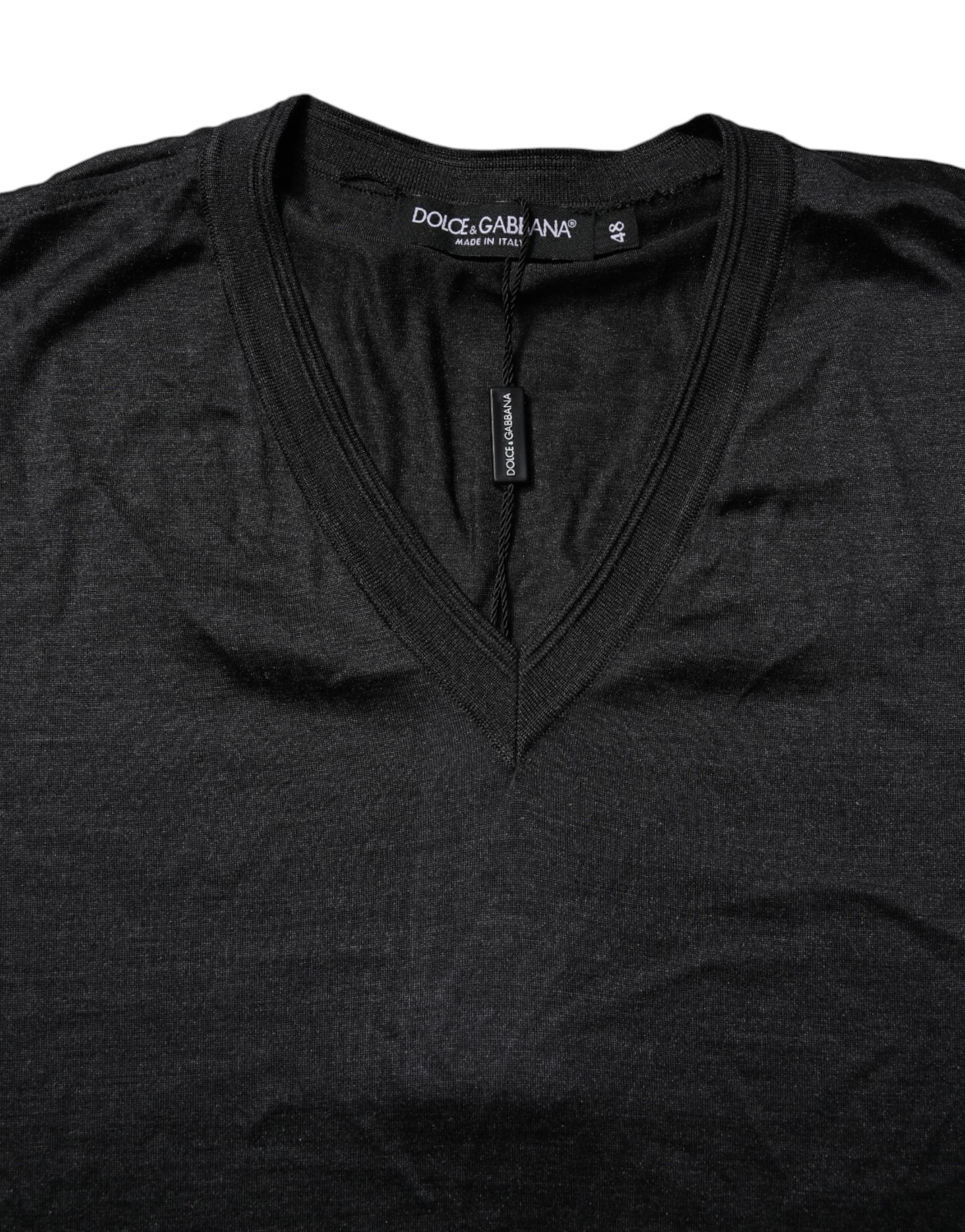 DOLCE & GABBANA T-shirt Dark Gray Silk V-neck Short Sleeves IT48/US38/M 670usd