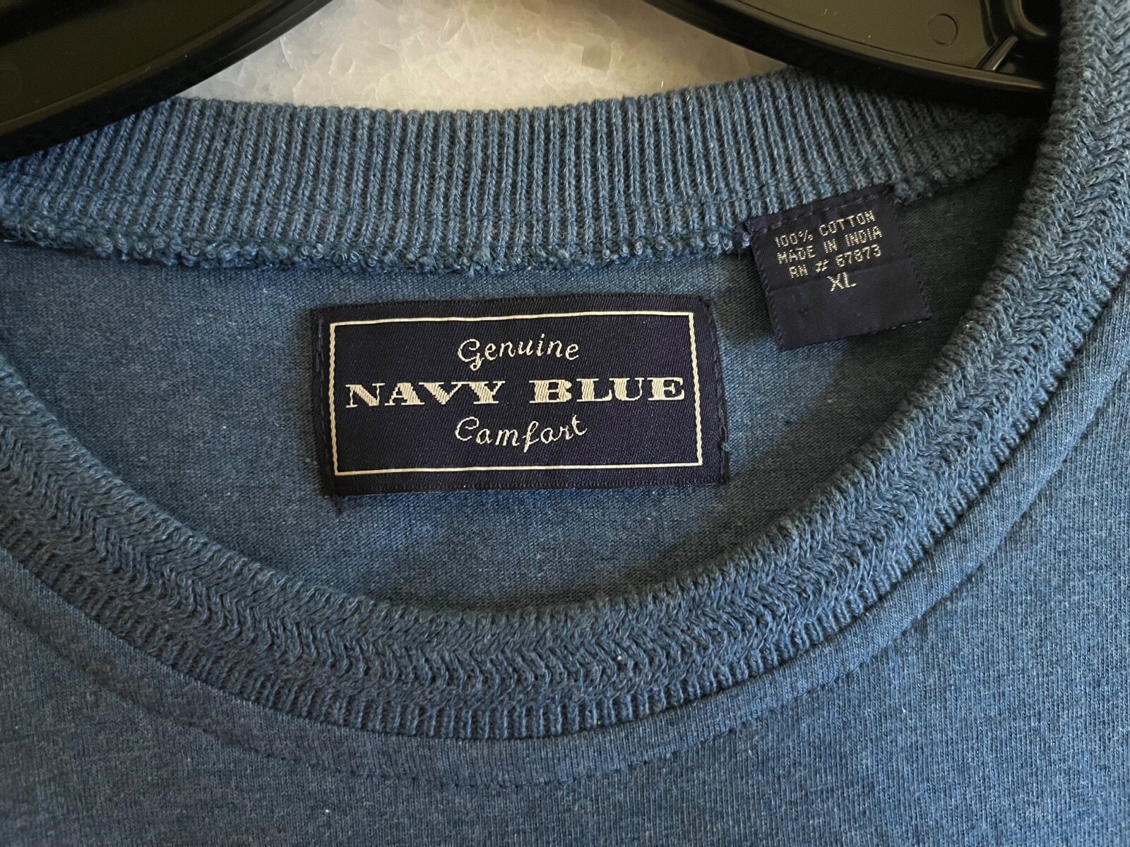 2 TOP QUALITY THICK COTTON T-SHIRTS, XL, BLUE/TAN, “NAVY BLUE COMFORT” EXCELLENT