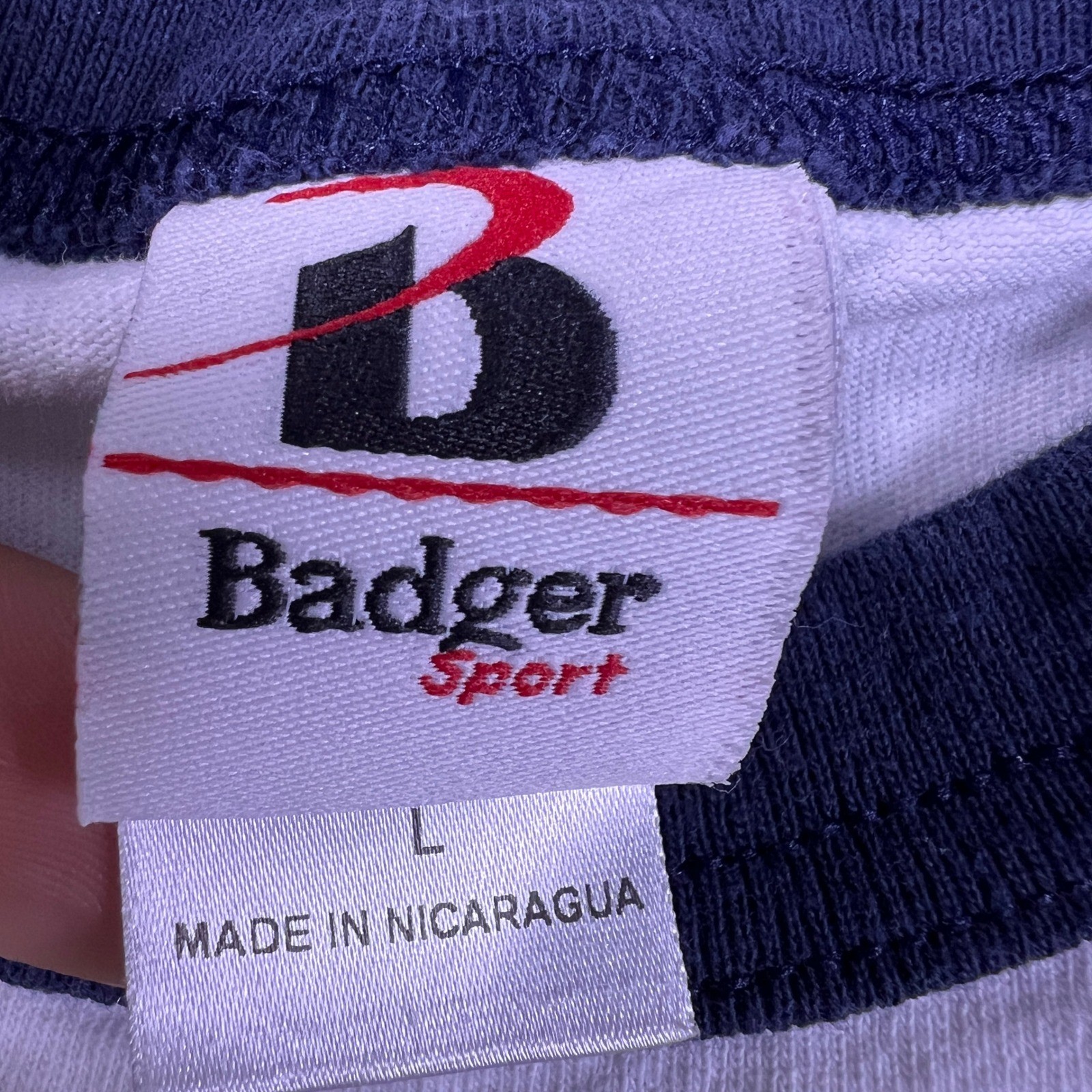 Badger Sport Cycles Gladiator Winery Baseball T-Shirt Mens Large White Blue