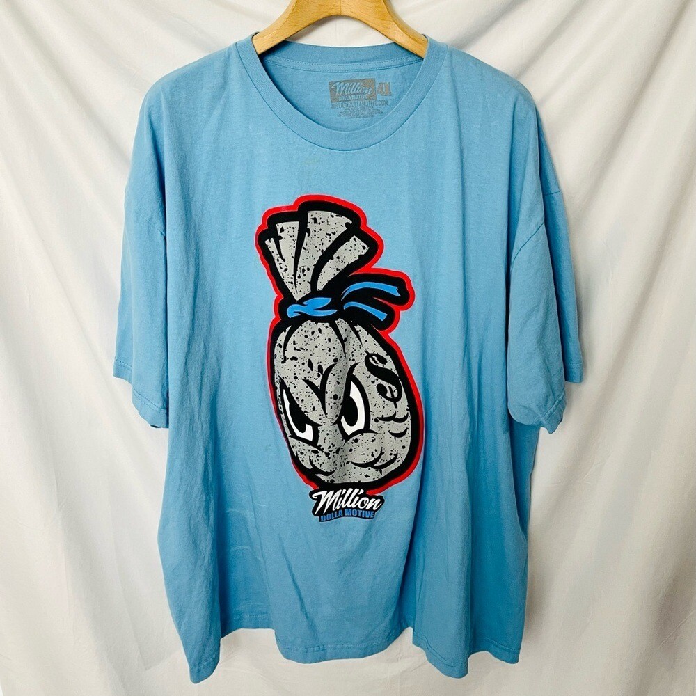 Million Dolla Motive Shirt Mens 4X Sneaker Retro Cement Money Bag Blue Urban