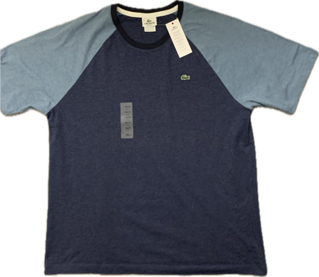 Lacoste Shirt Mens Size 6 Large XL NWT Blue Colorblock Raglan Tee Cotton Peru