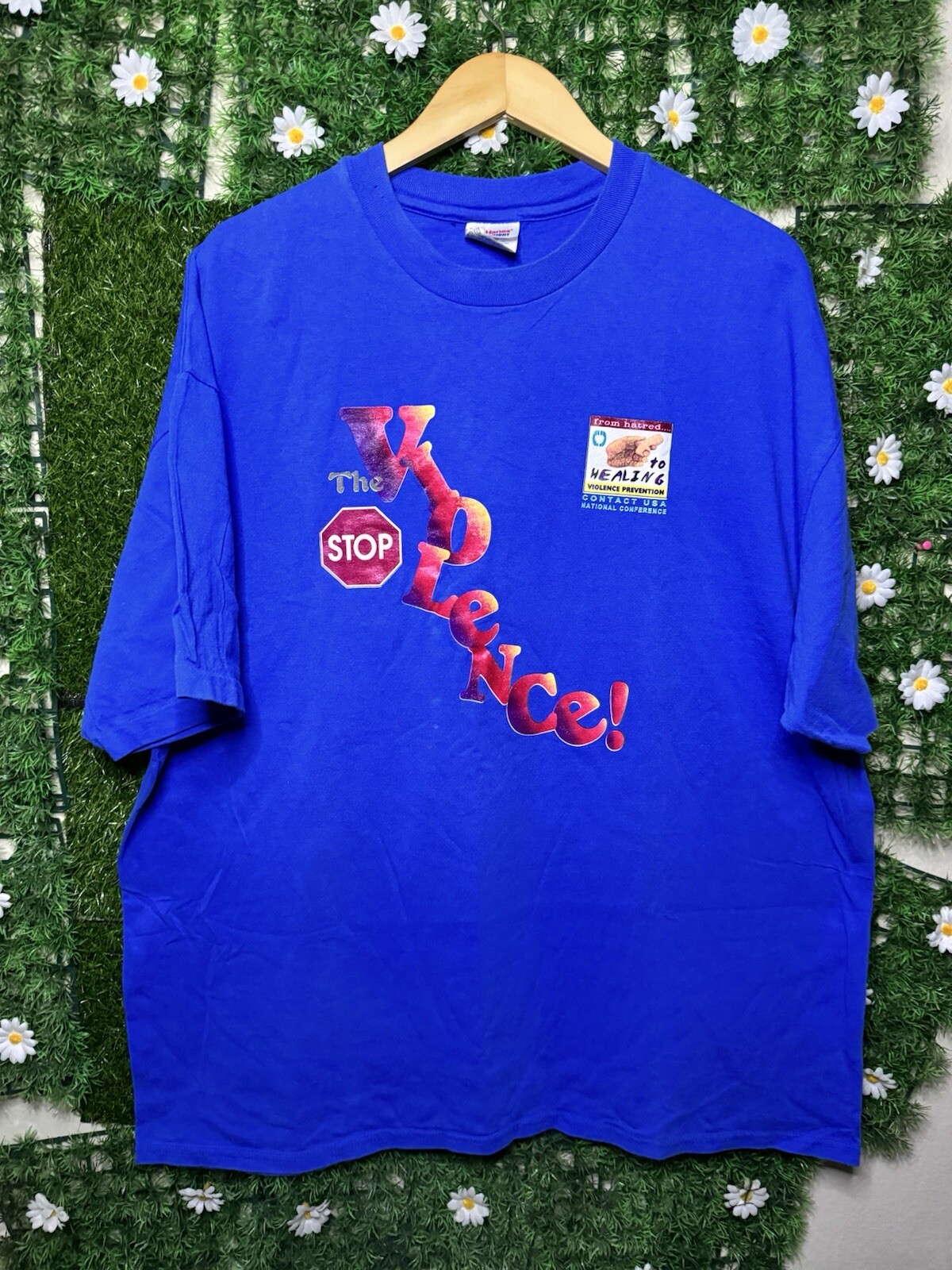 Vintage From Hatred To Healing Stop The Violence National T-Shirt 2XL Blue