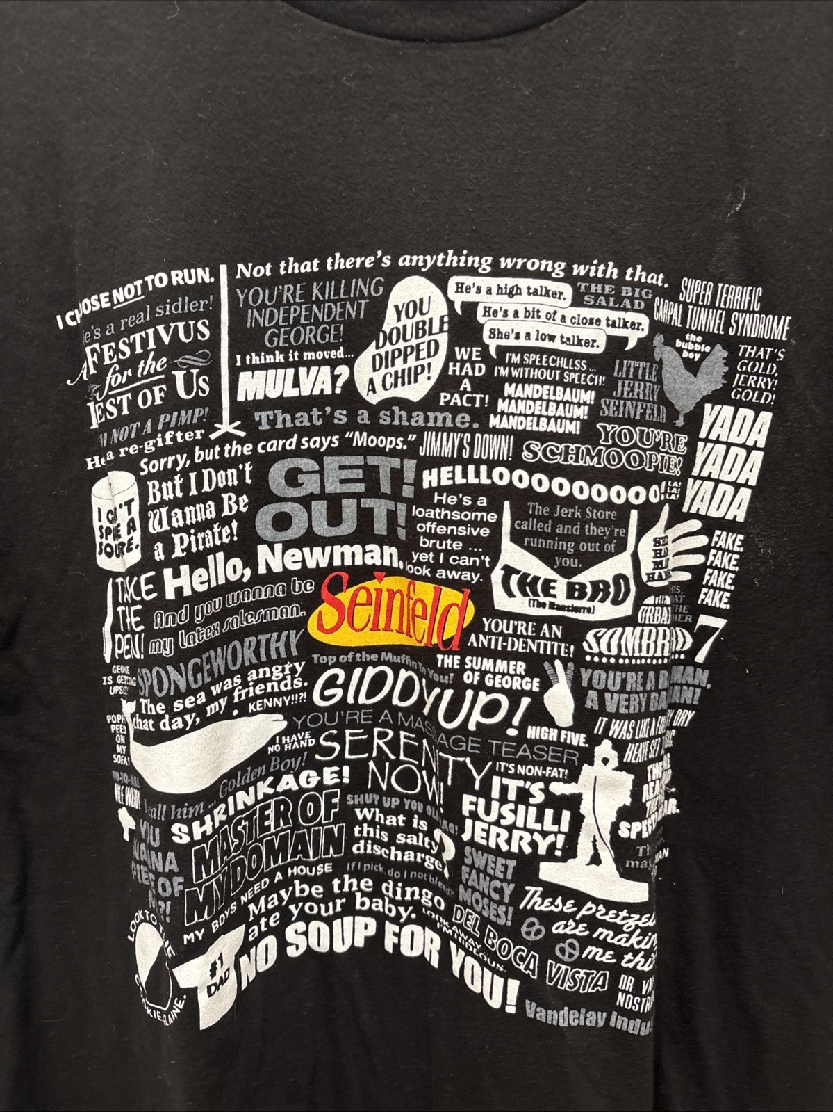 Seinfeld Quotes Catchphrases & Logos Black T-Shirt – Size XL