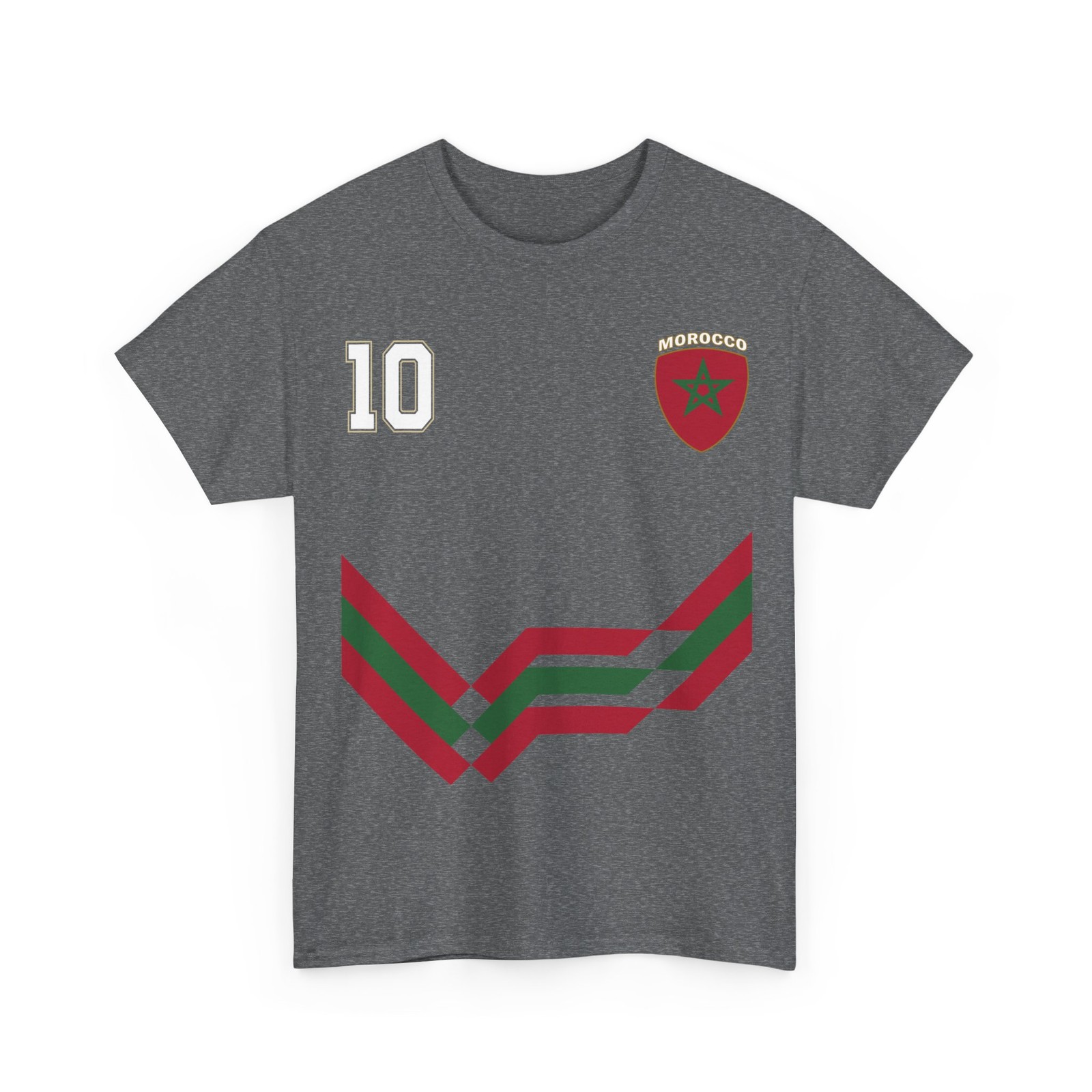 Morocco Number 10 Soccer Jersey Style Shirt, Moroccan Flag Soccer Shirt