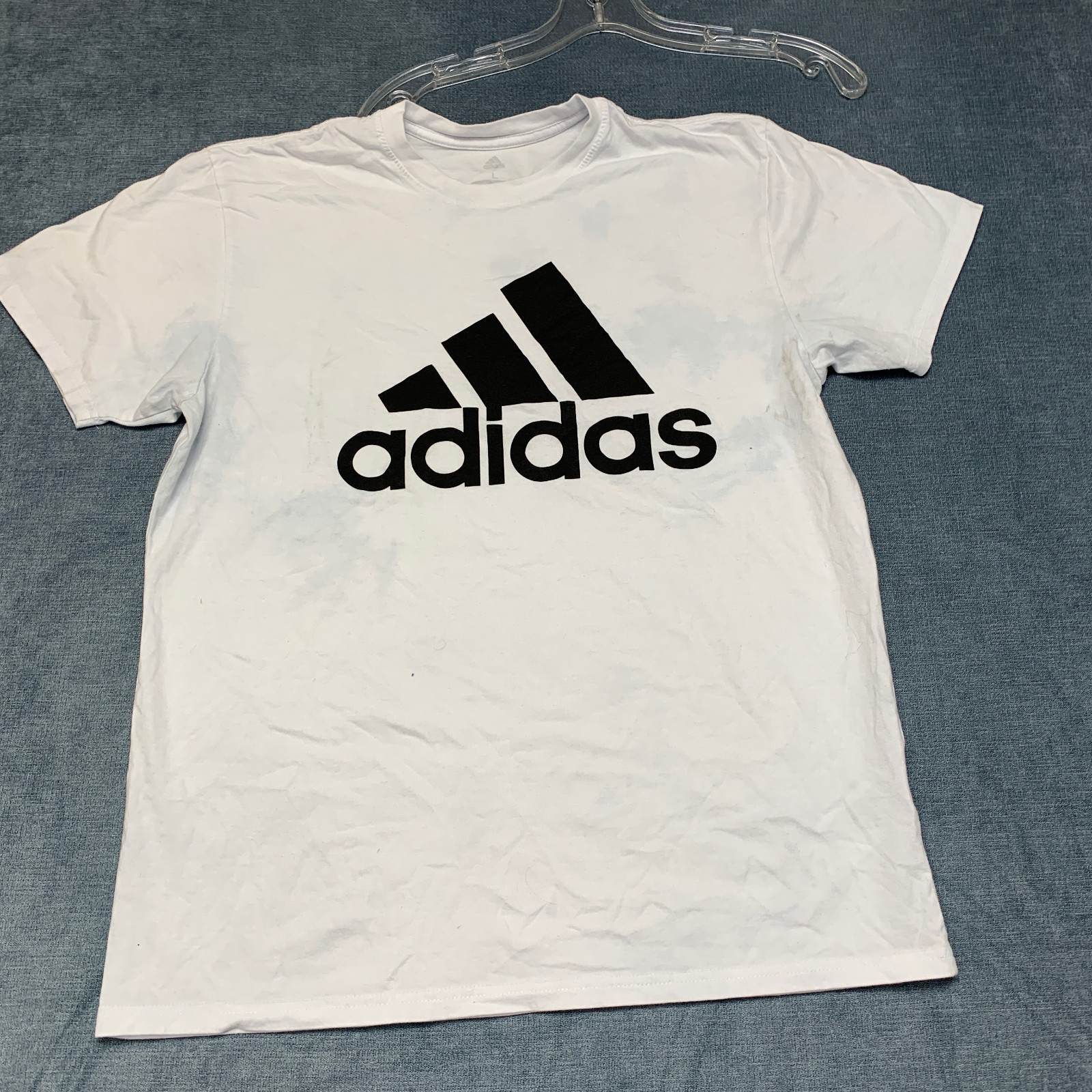 Adidas T Shirt Mens Large White Logo Short Sleeve Outdoor Travel Pullover Tee
