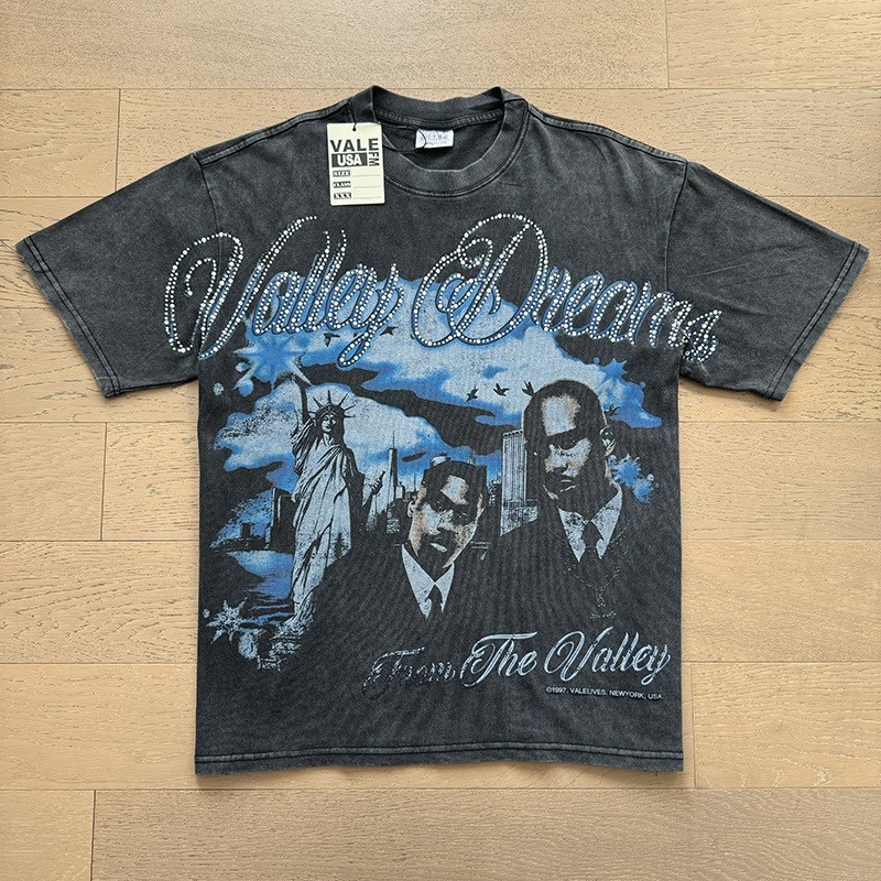 Vale Forever Washed Vintage Beaded Letter Graphic Round Neck T-Shirt