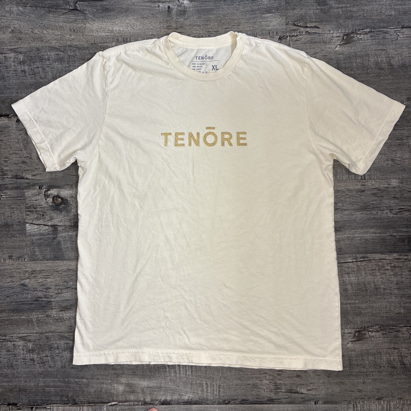 Tenore Woven 100% Cotton Tee Mens XL Cream Velvet Logo Short Sleeve