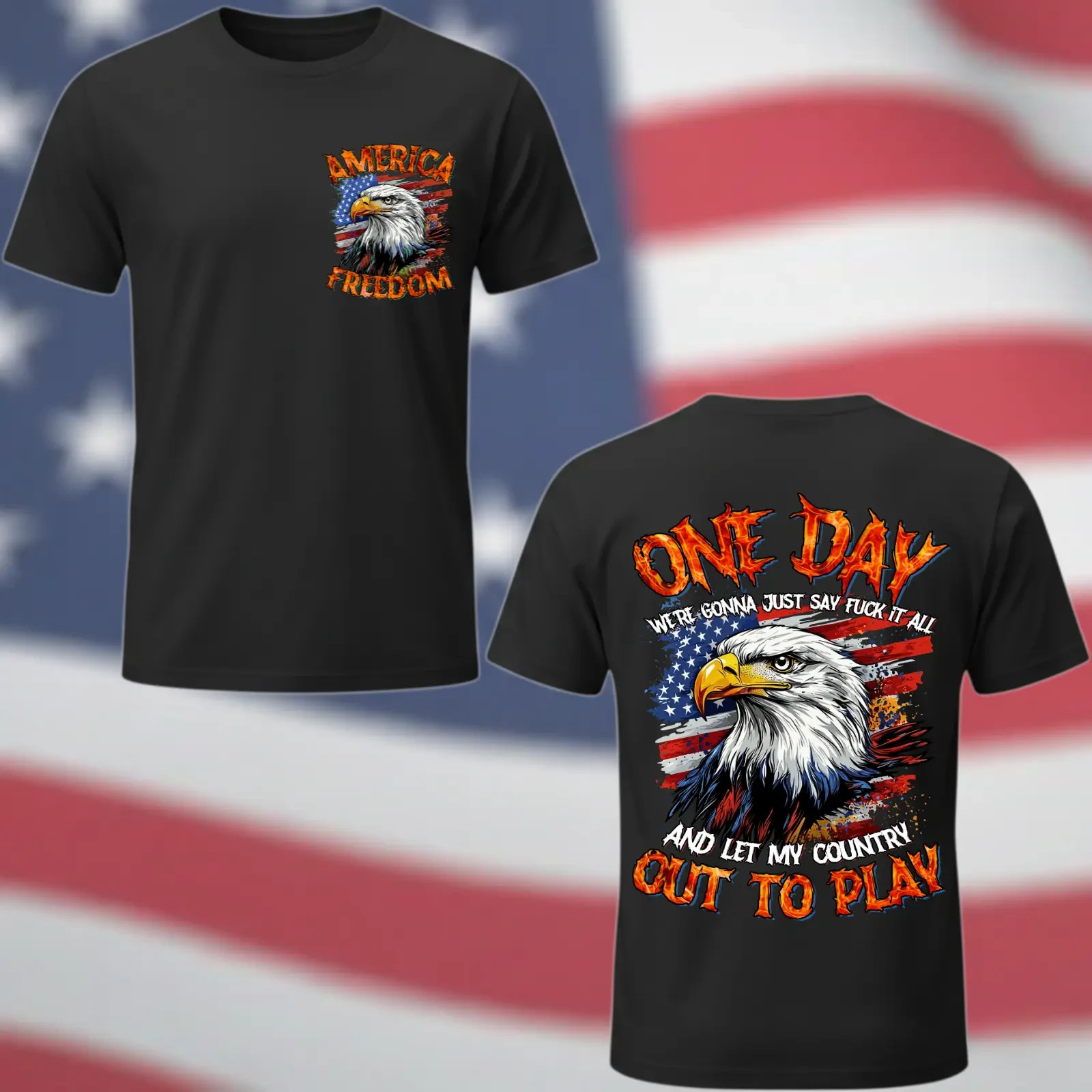 American Eagle Freedom Shirt, Patriotic USA Graphic Tee, Vintage Bald Eagle Flag