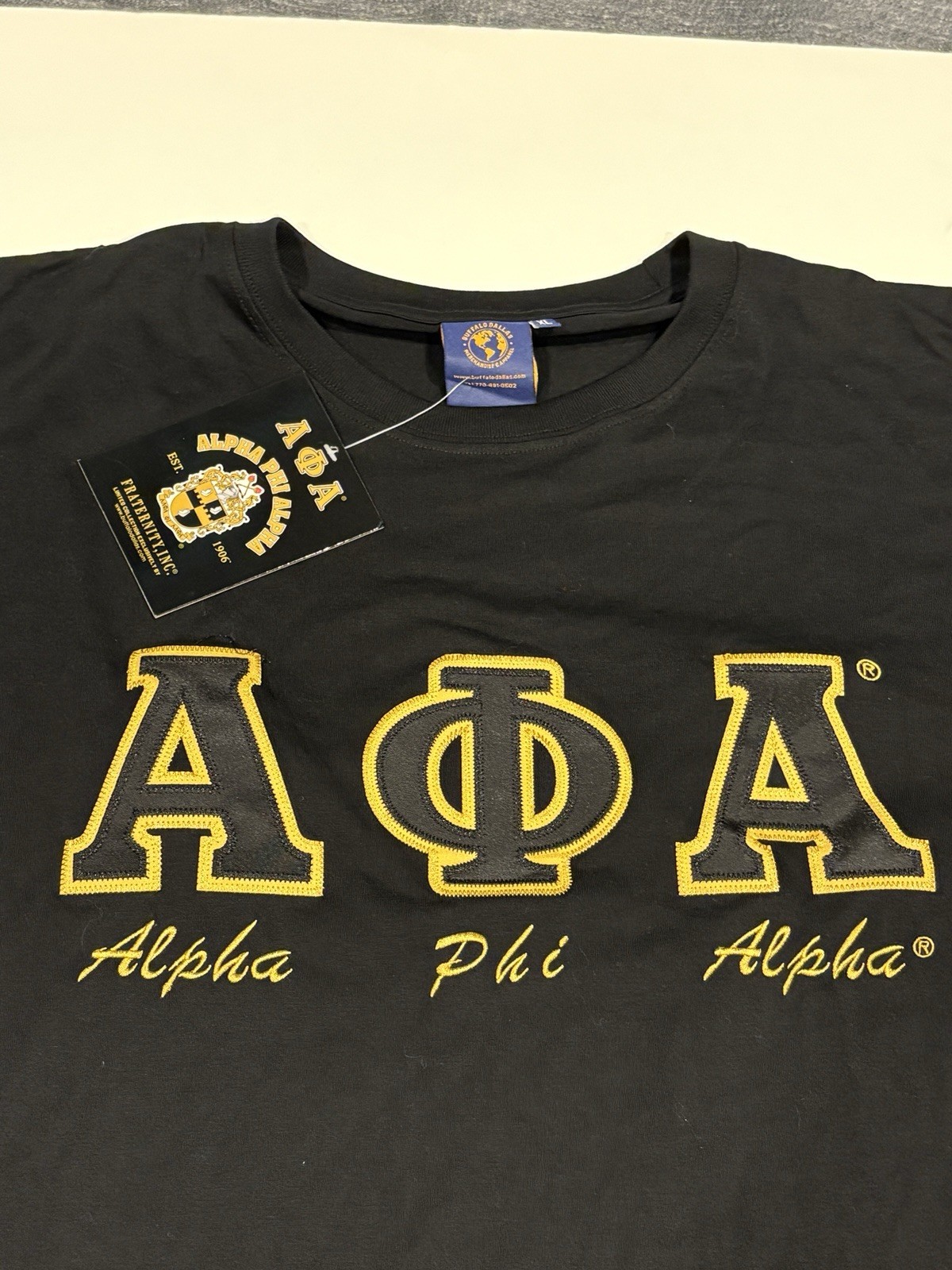 Alpha Phi Alpha Short Sleeve Black Shirt w/ 4″ Greek Twill Letters sz XL NEW