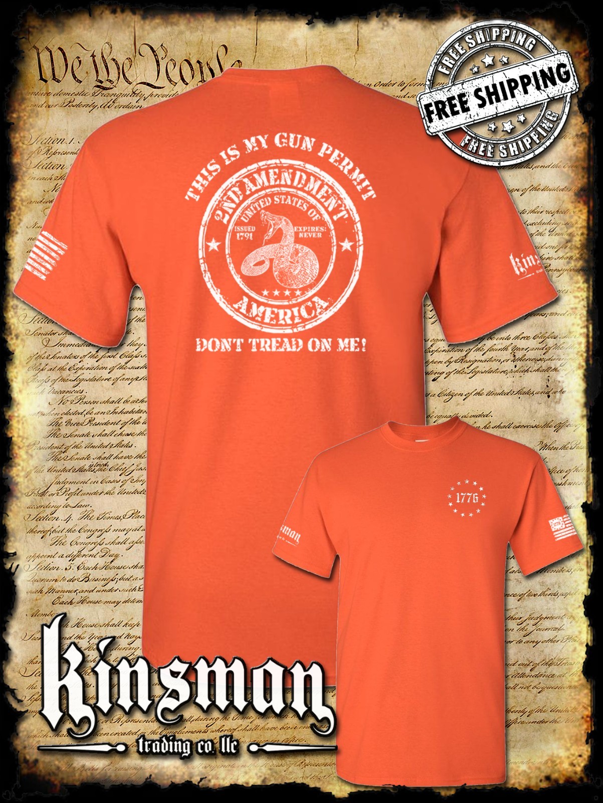 This Is My GUN PERMIT Don’t Tread on Me 2nd Amendment T-Shirt Firearm Rights USA