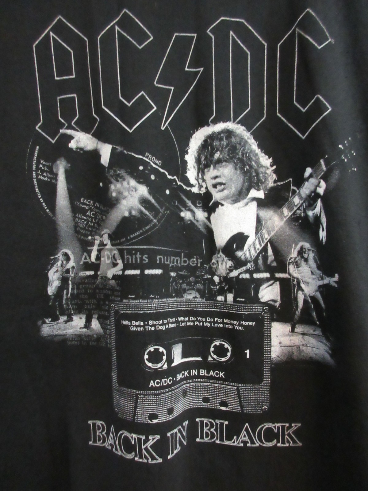 AC / DC OFFICIAL MERCH BACK BLACK CASSETTE BAND CONCERT MUSIC T-SHIRT 2XL / XXL