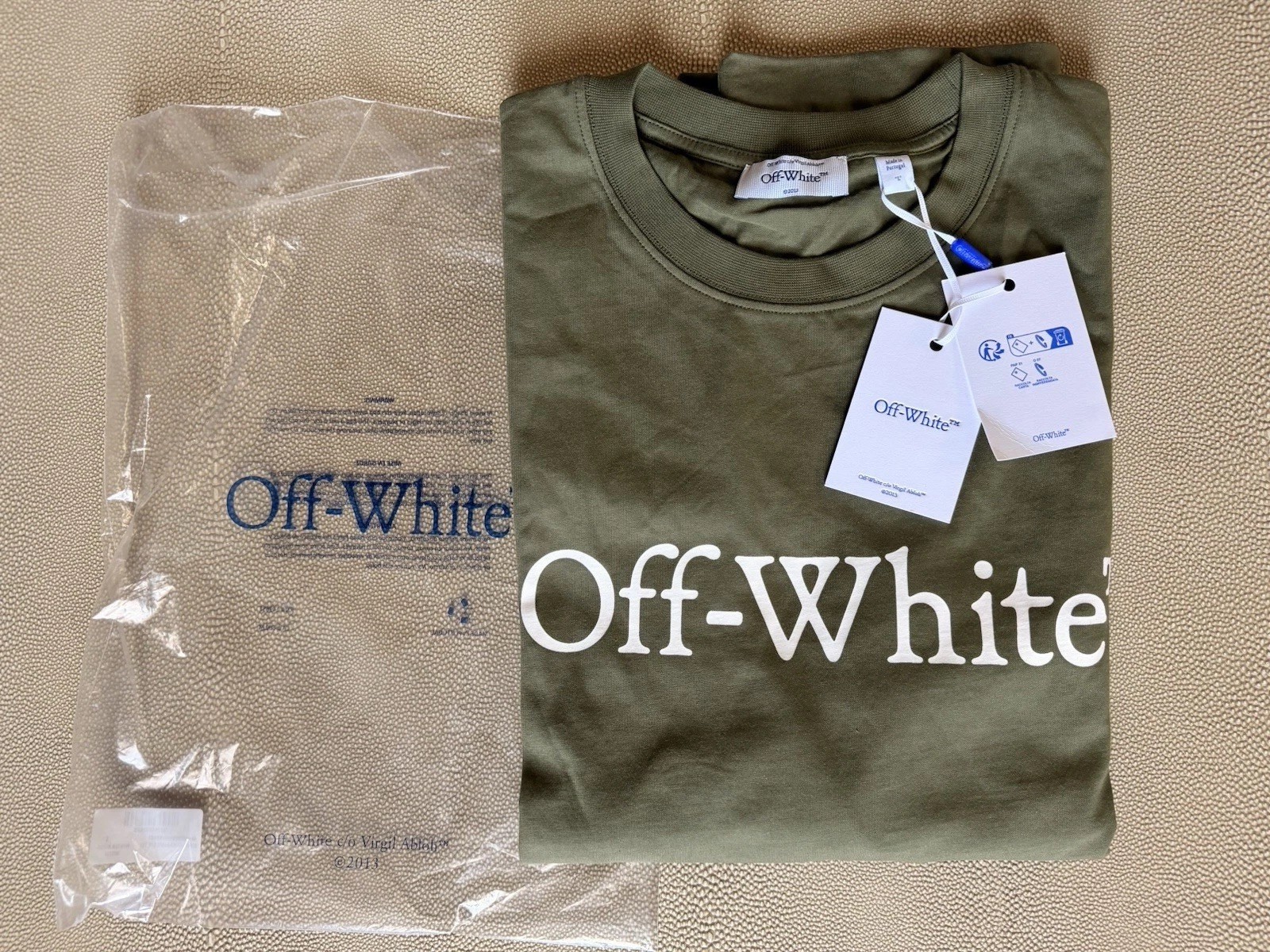 Off-White c/o Virgil Abloh Big Bookish Skate T-Shirt Military Green Sz Large NWT