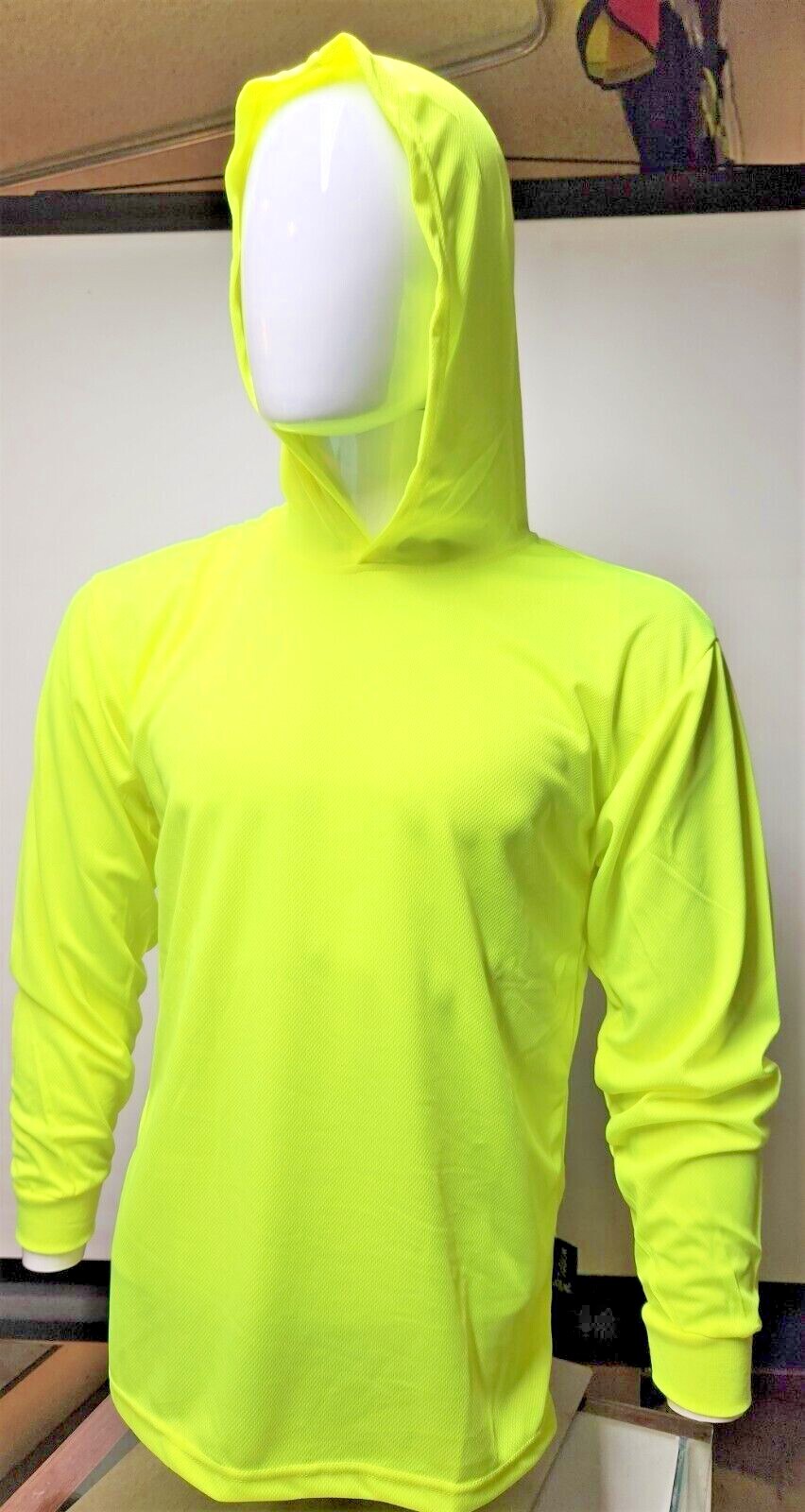 Hi Vis Long Sleeve Safety Shirt With Hoodie, Quick Dry Polyester Birdeye mesh