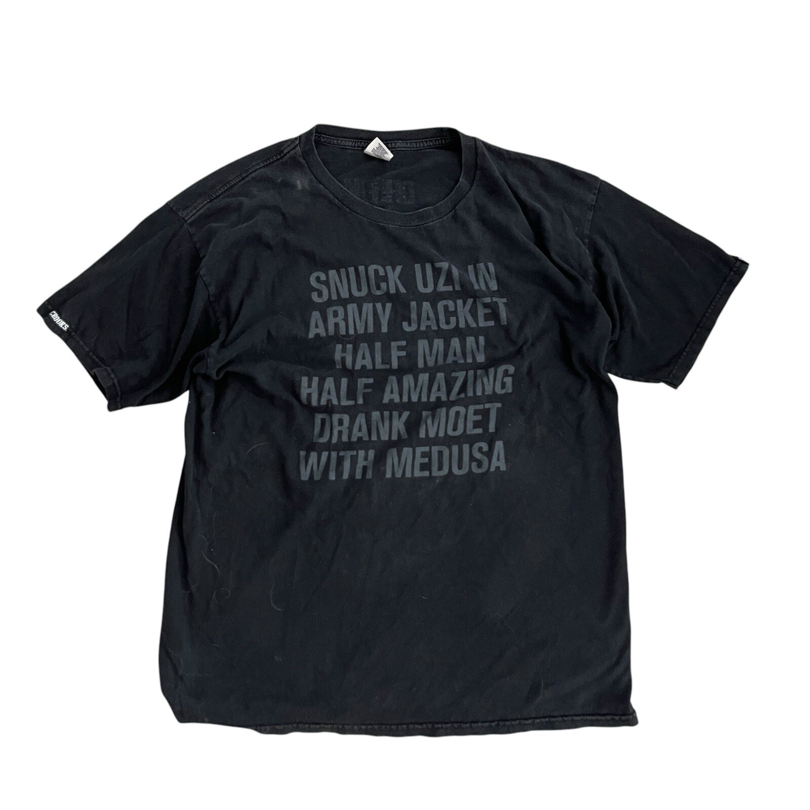 Crooks & Castles Versus T-Shirt Uzi Concert Faded Black Crew Pullover Tee Large