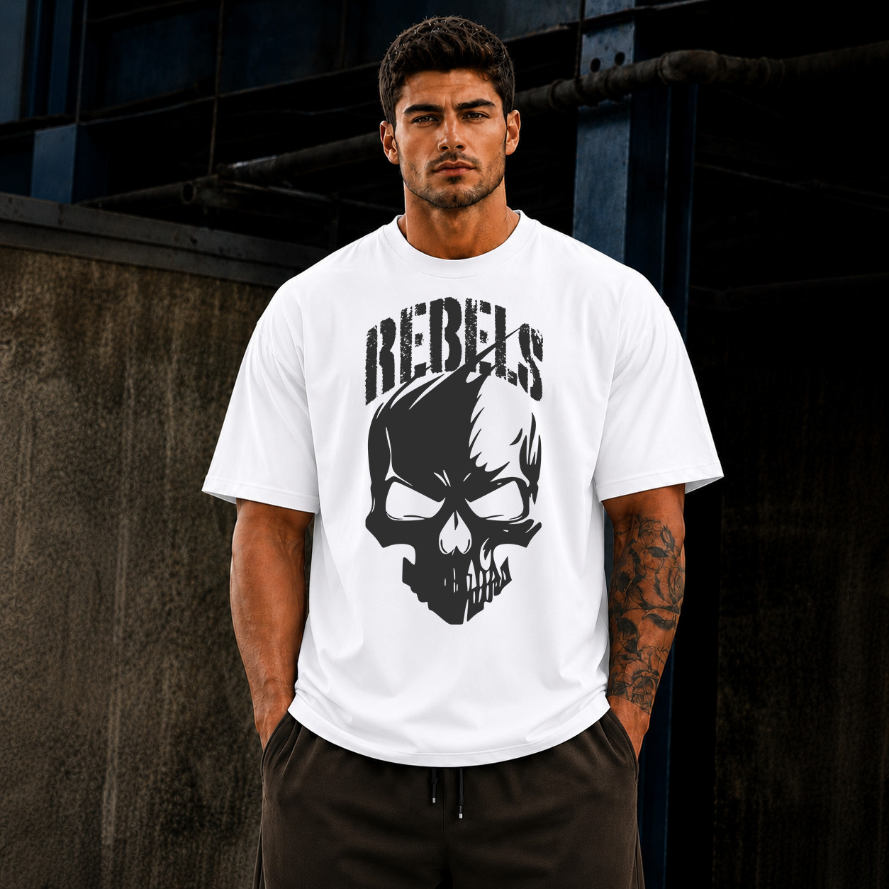 Customizable Oversized Skull Graphic Cotton T-Shirt Men’s Streetwear Gym Workout