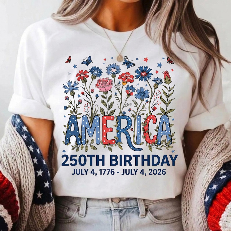 250th Anniversary Shirt 4th of July Flower USA Independence Day Patriotic Tee