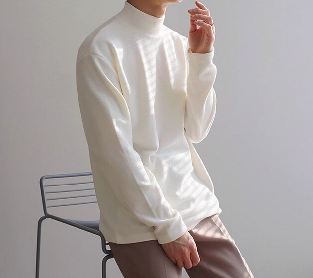 Men Bottoming Long Sleeved Tee T-Shirt Half Turtleneck Loose Crewneck Top