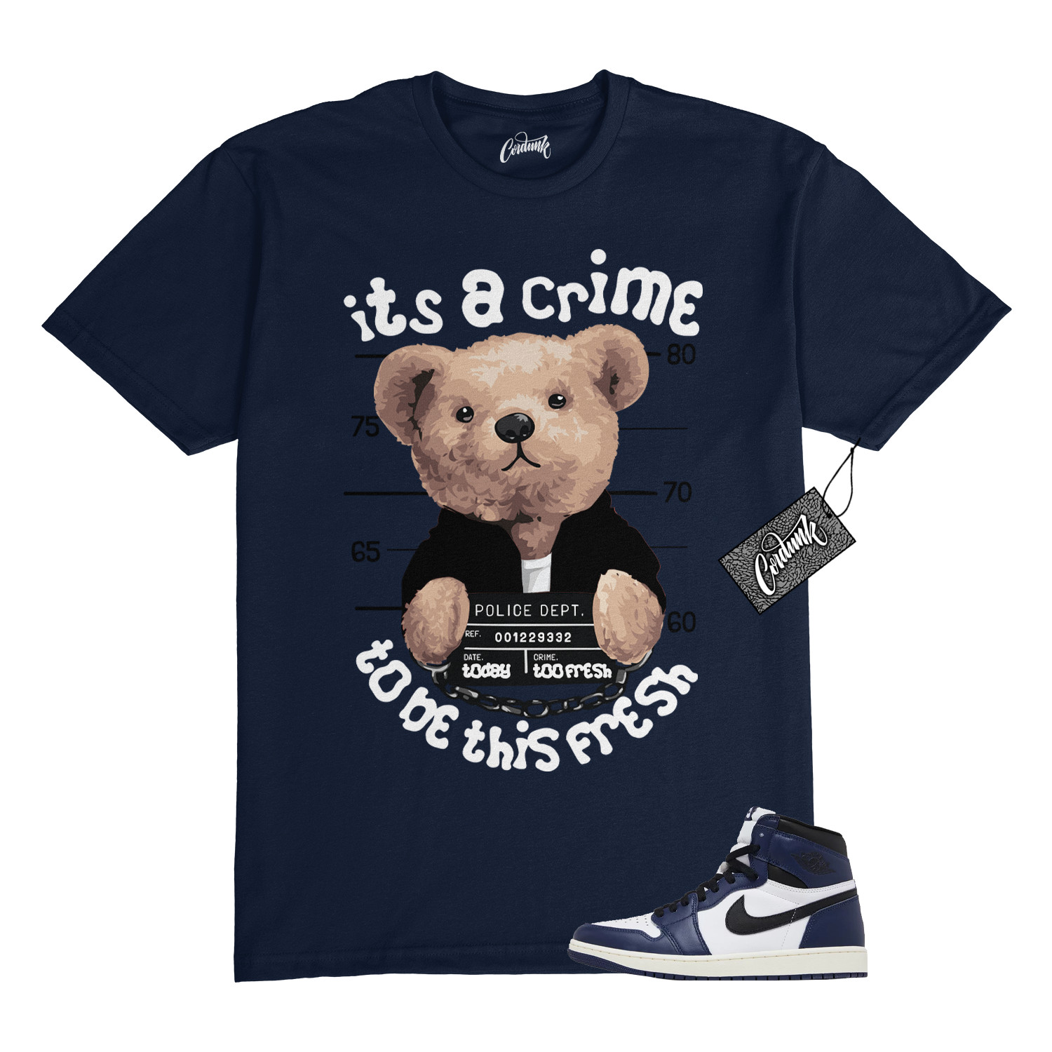 1 Midnight Navy Black White Sail Retro High OG T Shirt to Match CRIME Jordan