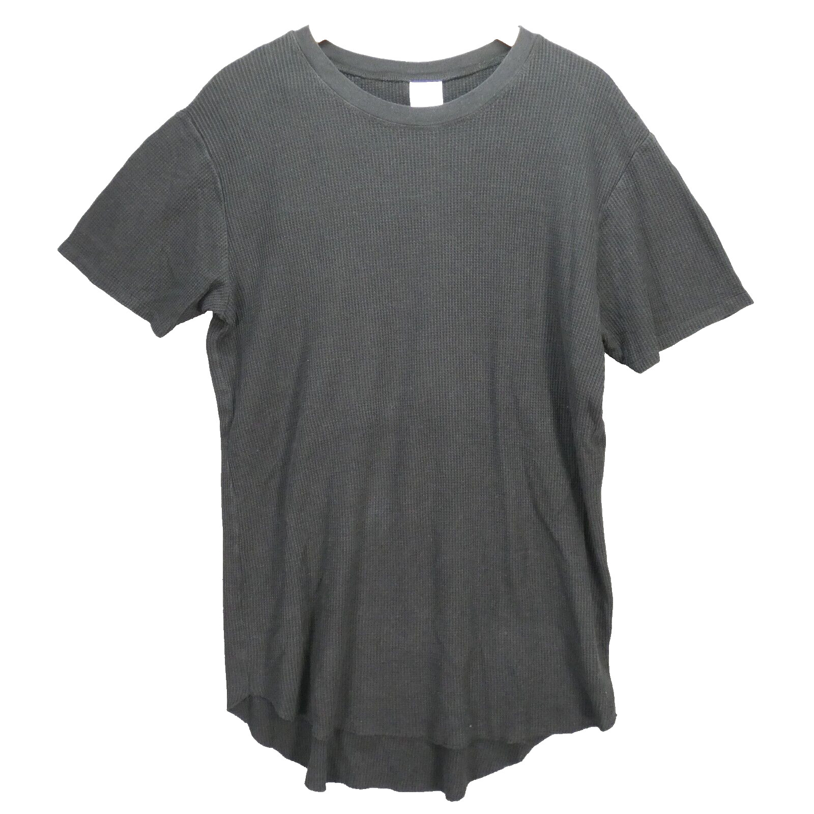 ZARA Mens T Shirt Waffle Knit Black Rounded Hem Hi Low Crew Neck Size M