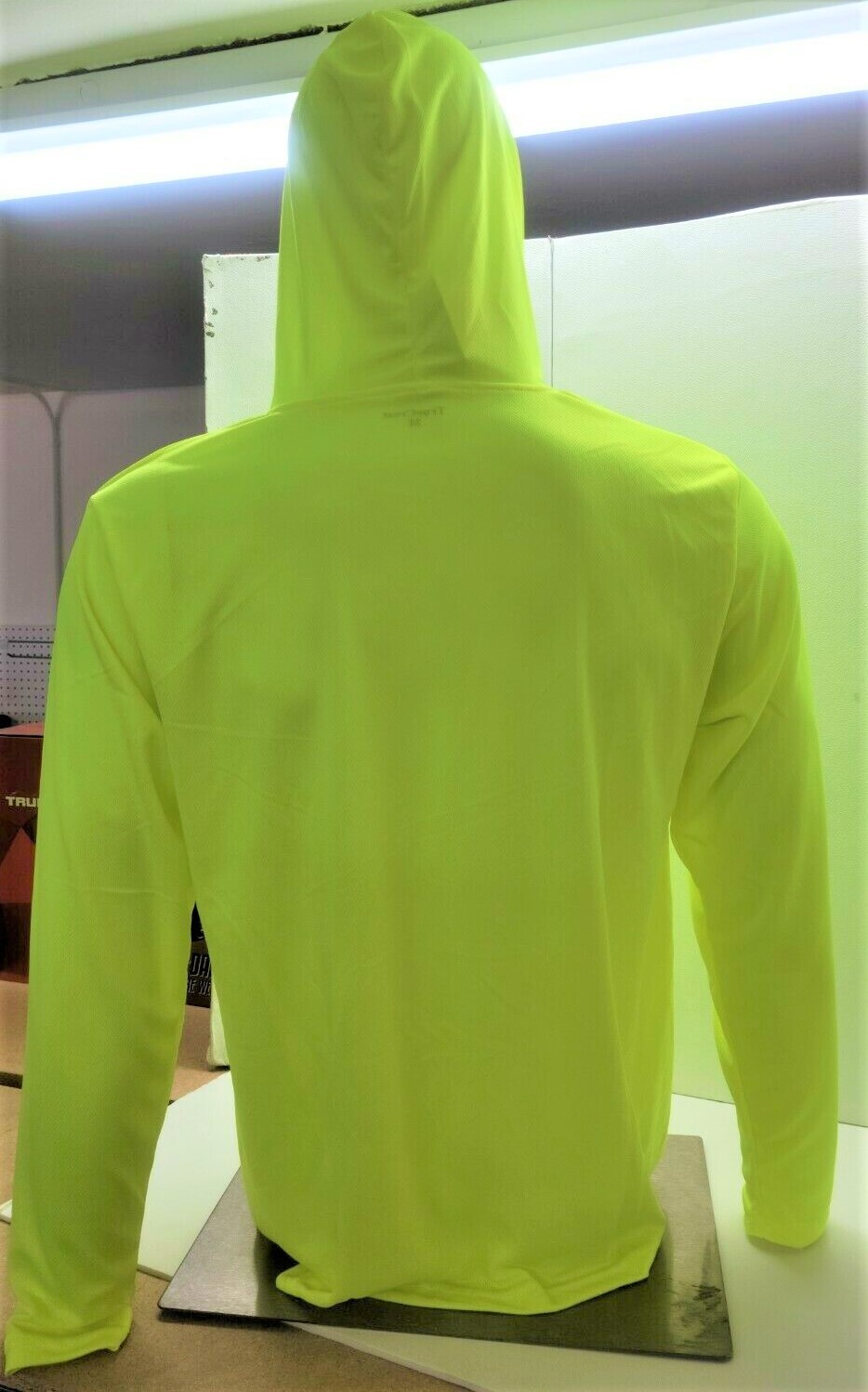 Neon Yellow Long Sleeve Safety Shirt With Hoodie, Polyester Birdeye mesh fabric