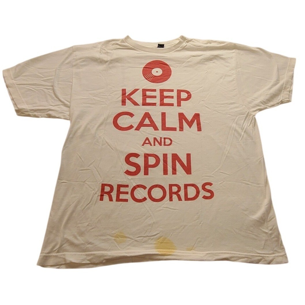 Tultex Keep Spin Records Graphic T-Shirt White Red Vinyl Music Tee Men’s Large