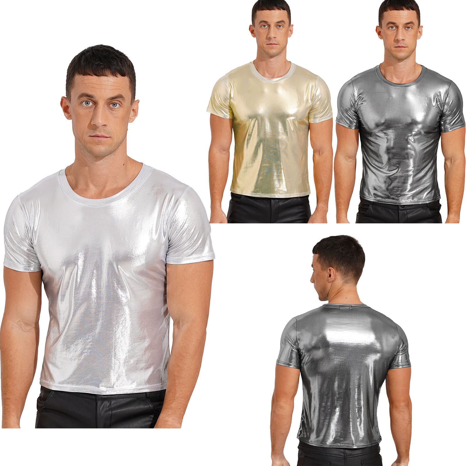Mens Tank Vest Athletic T-shirt Festival Tops Stretchy Sport Tops Shiny Workout
