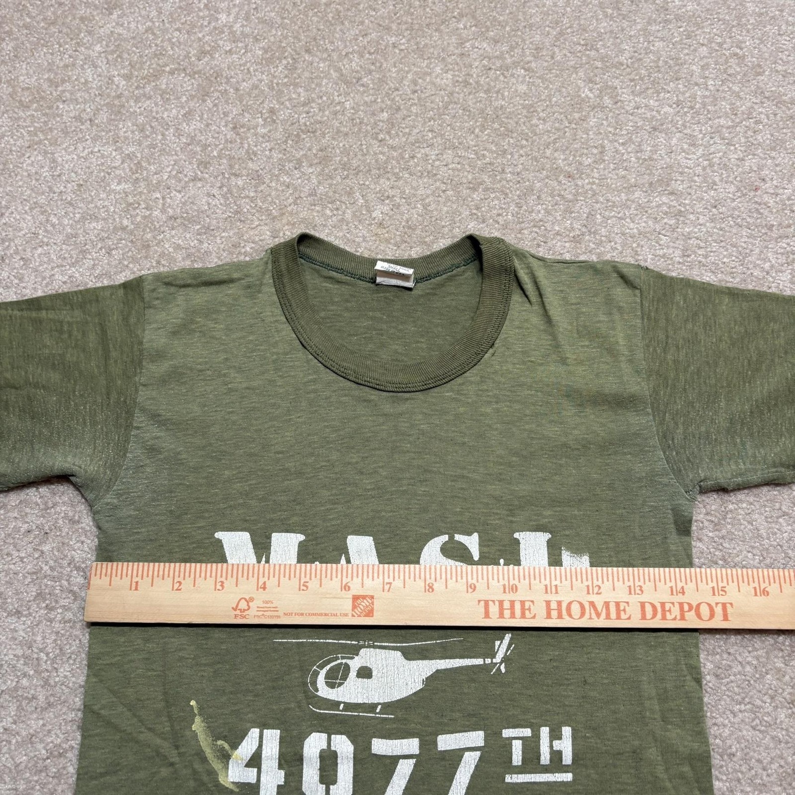 Vtg MASH 4077th Shirt Mens Small Green Helicopter Military TV Promo 1981 USA Tee