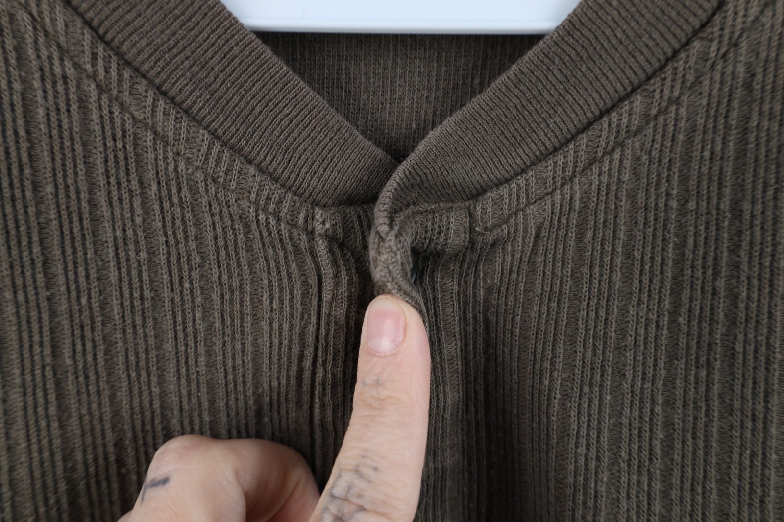 Vtg 90s Streetwear Mens Large Faded Heavy Ribbed Knit Long Sleeve Henley T-Shirt