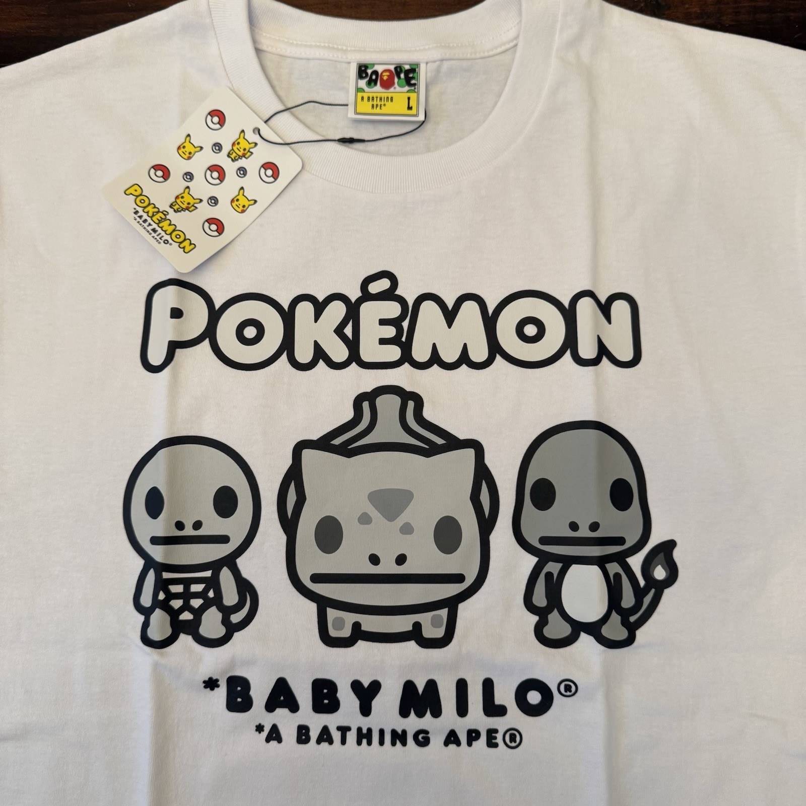 BAPE Baby Milo x Pokemon Monotone Starters #3 Tee White Sz Large FW20 Authentic