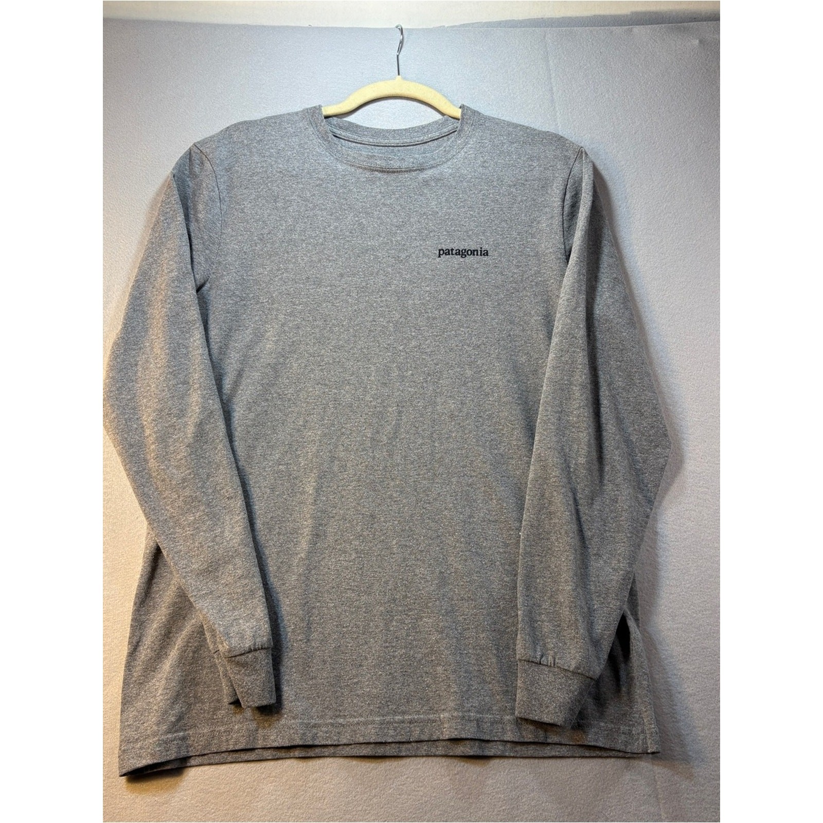 Patagonia Gray Long Sleeve Tee with Orange and Yellow Sunset Graphic