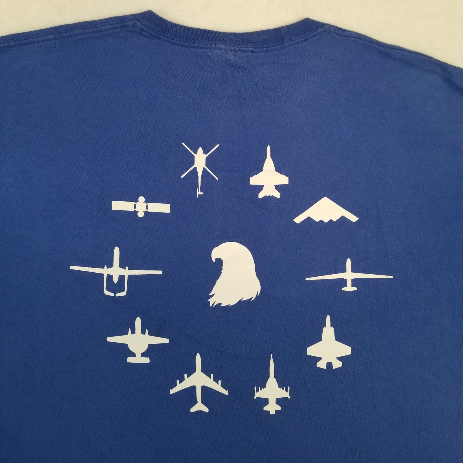 Hanes Blue Authentic Left Chest Pocket Back Eagle Planes Graphic Shirt Men Large