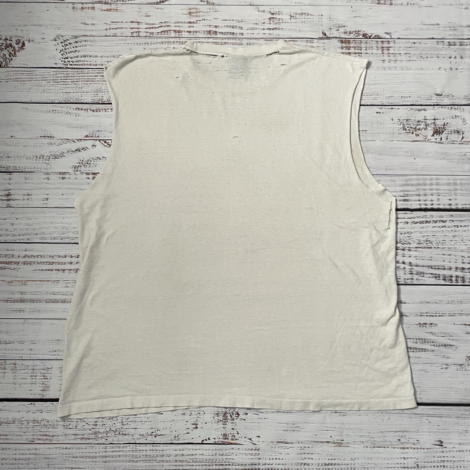 Vintage 90s Taz Looney Tunes Distressed Worn Faded Cut Off White Shirt Adult 2XL